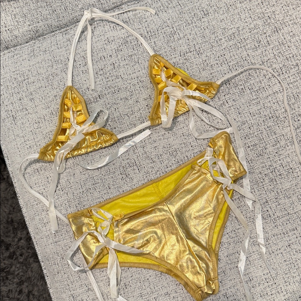 Gold and Yellow Bikini with White Ties